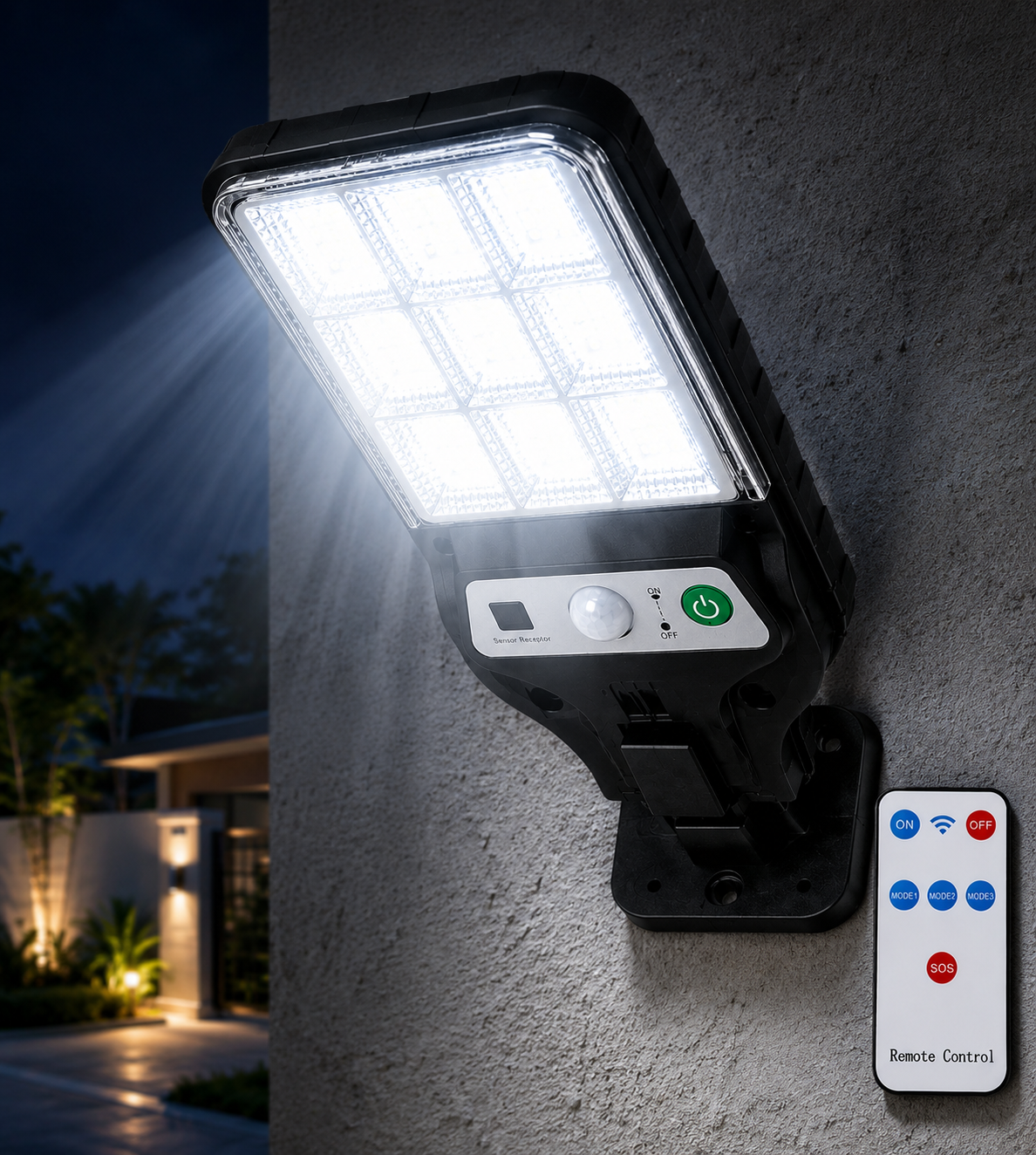 Solar Sensor Street Lamp - Motion Sensor LED Outdoor Light with Remote Control