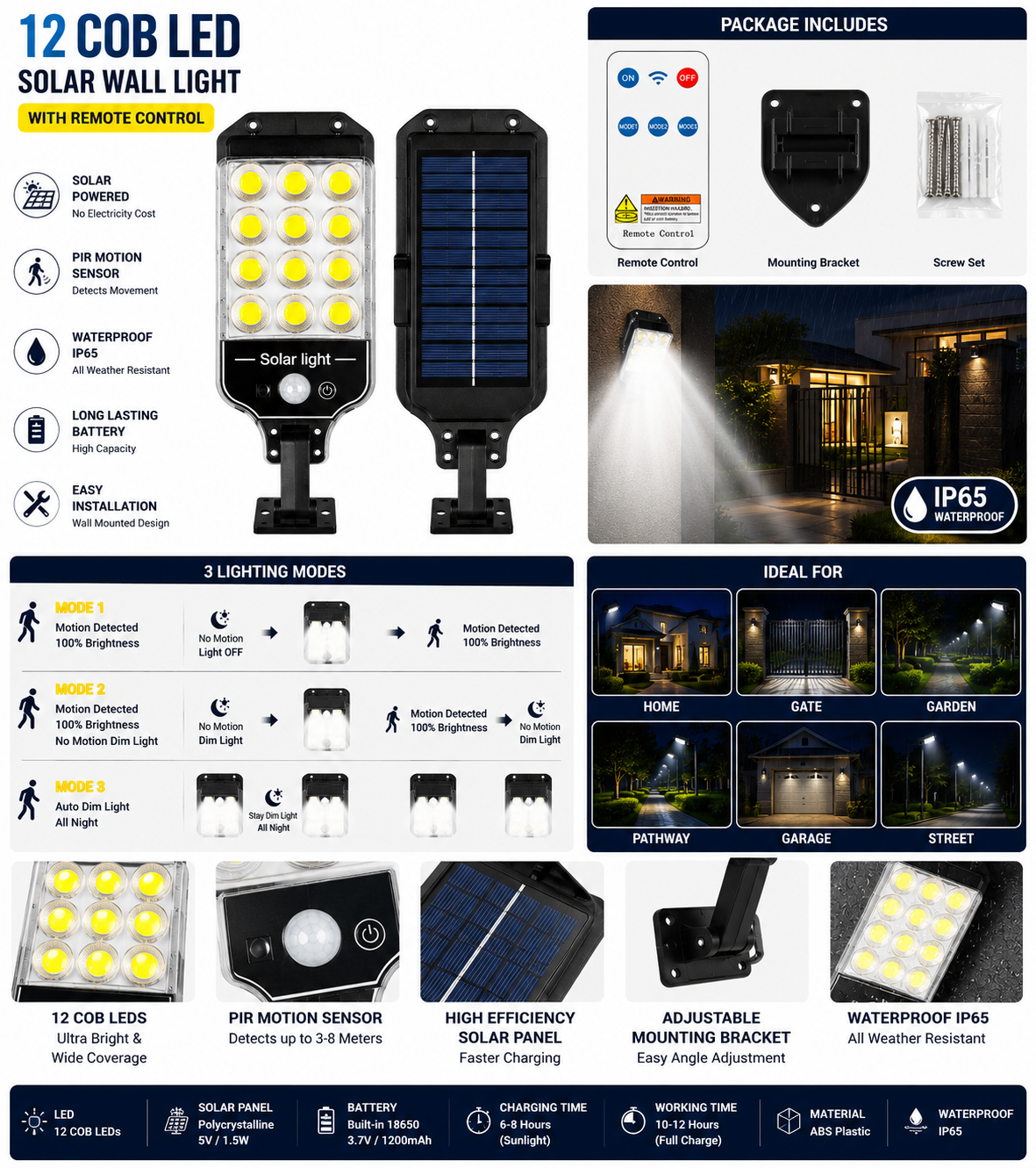 Solar Street Light with Remote Control | Motion Sensor | Waterproof