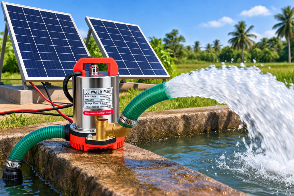 24V 180W DC Water Pump with solar panels and water flow