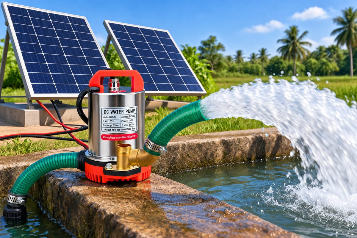 24V 180W DC Water Pump with solar panels and water flow