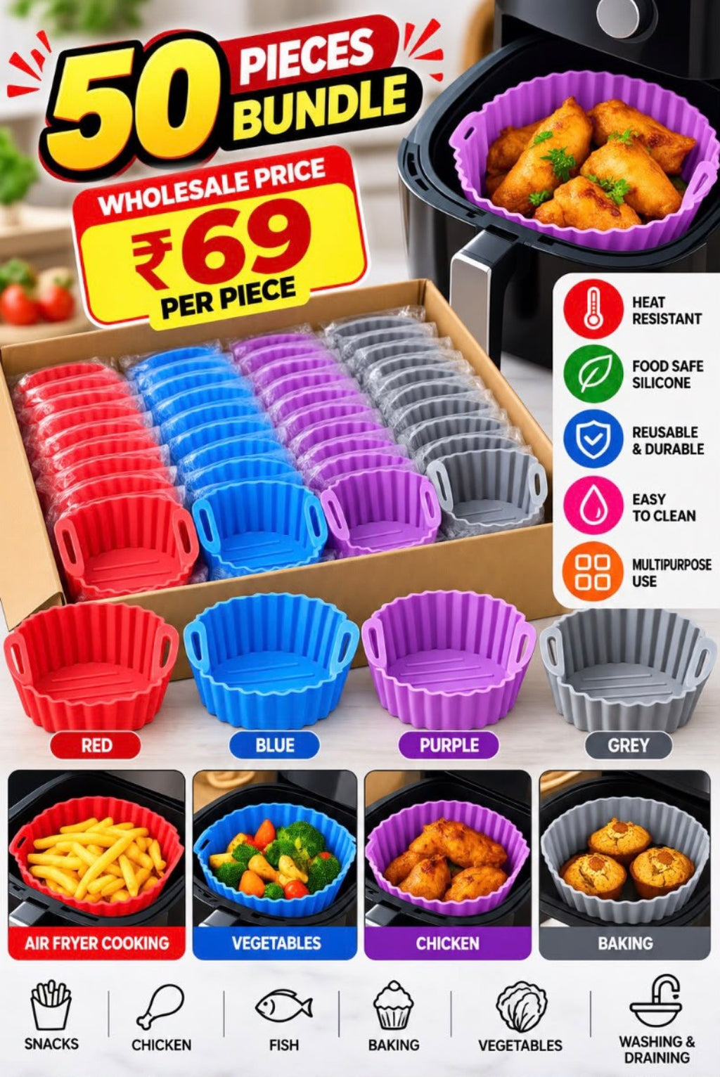 Silicone Air Fryer Basket 50-piece bundle wholesale product overview