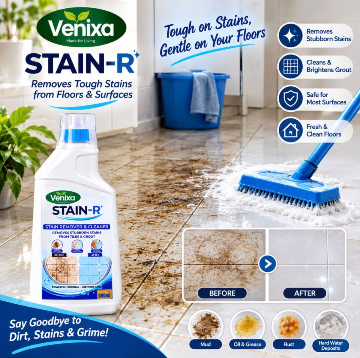 Venixa STAIN-R floor tile and grout cleaning demonstration