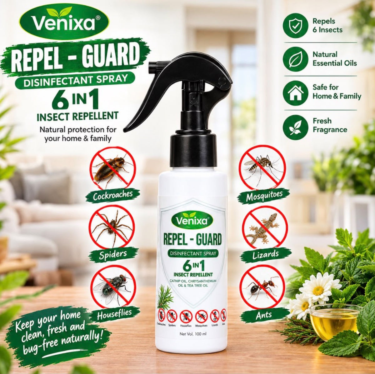 Venixa Repel-Guard 6-in-1 insect repellent spray 100 ml – feature image