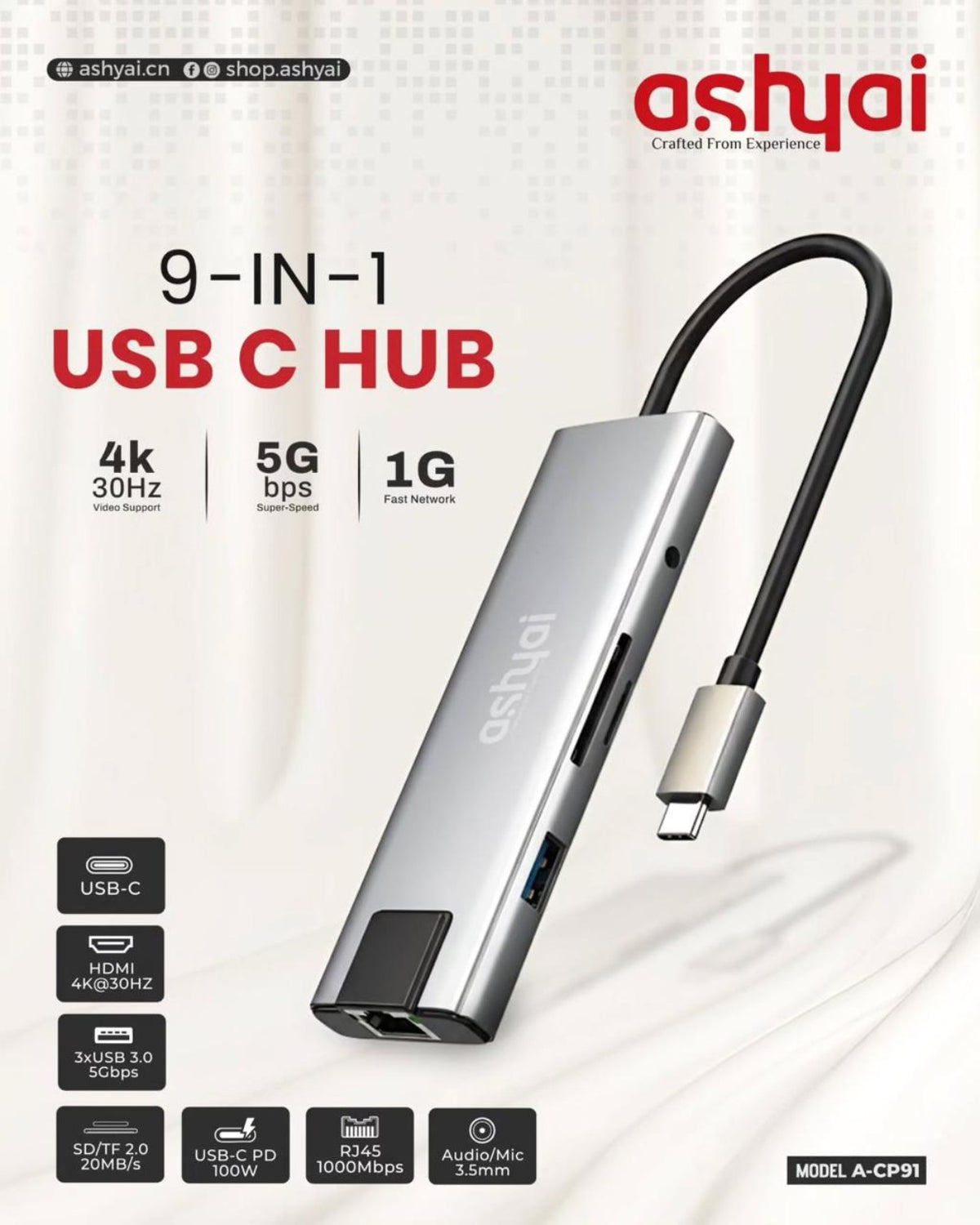 Ashyai 9-in-1 USB-C Hub – product specifications