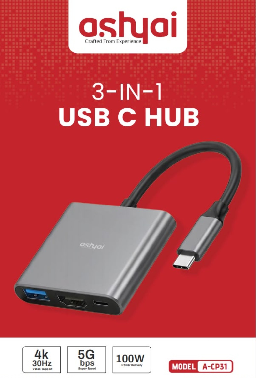 ASHYAI A-CP31 3-in-1 USB-C Hub Adapter