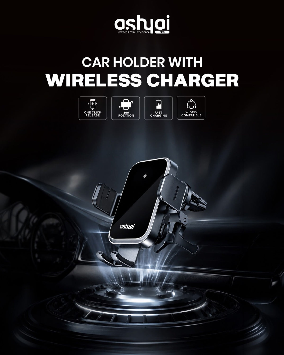 ASHYAI Pro AP-CH25 wireless charging car phone holder promotional image