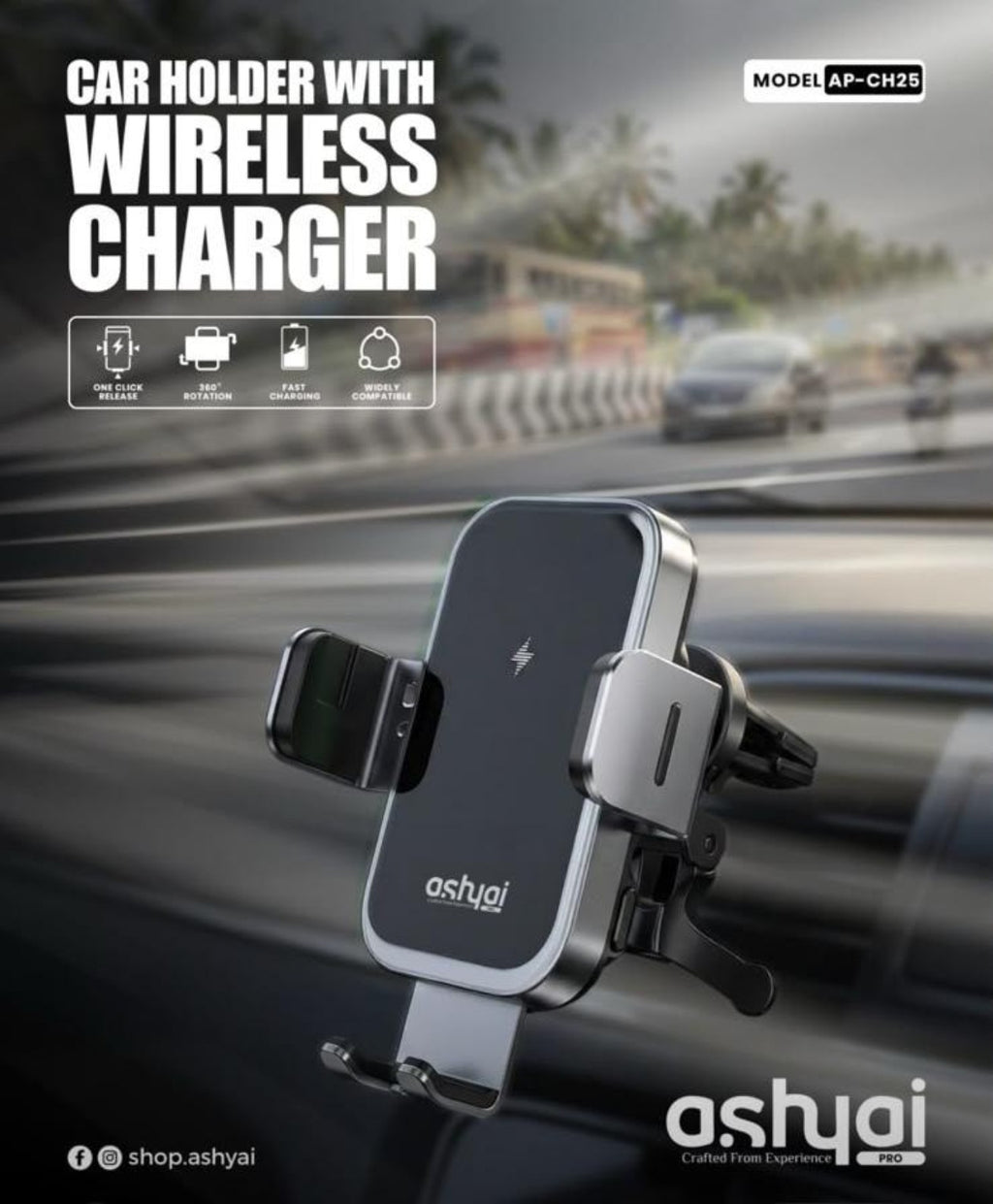 ASHYAI Pro AP-CH25 car holder with wireless charger model AP-CH25
