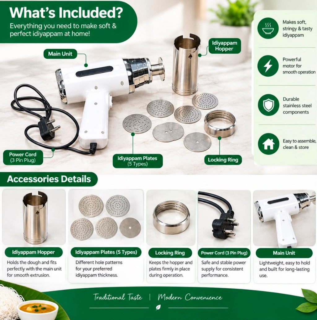 Electric Idiyappam Maker Included Accessories
