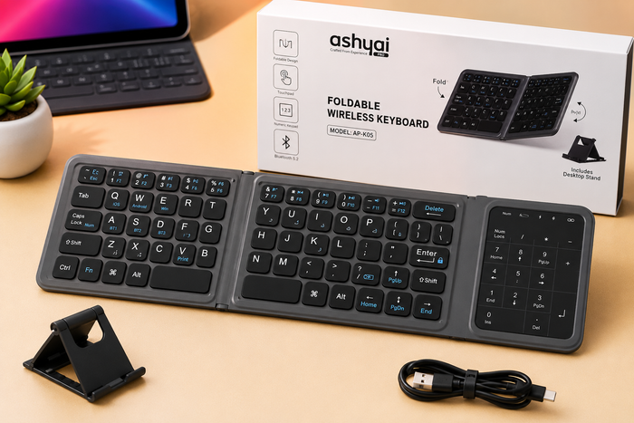 Ashyai Pro Foldable Wireless Bluetooth Keyboard with Touchpad & Numeric Keypad (AP-K05)