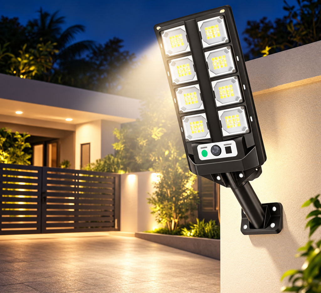 CBK BK260-8 Solar Street Light Outdoor | 8 LED Solar Powered Light with Built-in Battery, Sensor & Remote Control