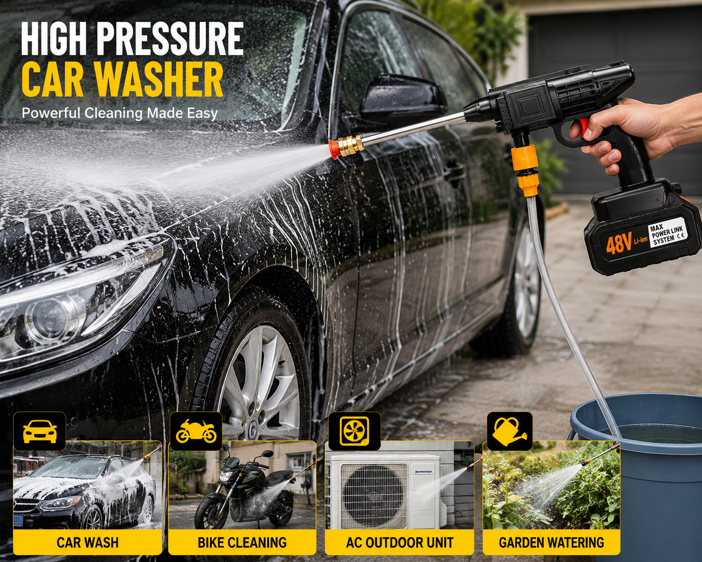 Portable High Pressure Car Washer Gun – Rechargeable | Softibuy