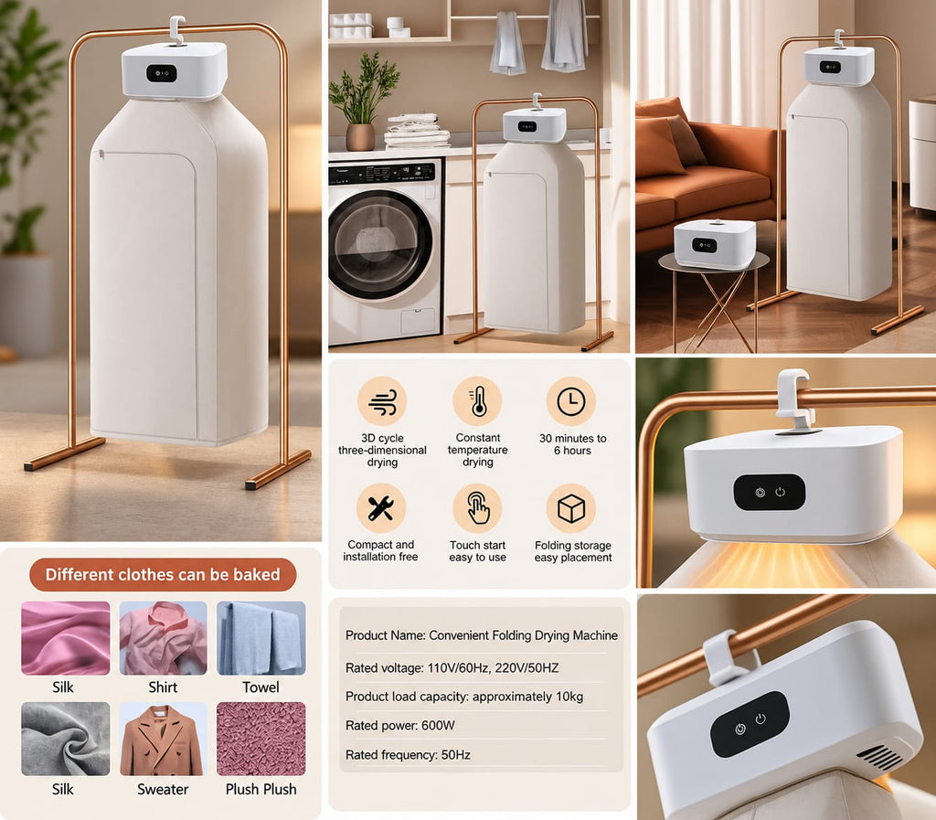 Portable Folding Clothes Drying Heater 600W | Convenient Folding Drying Machine | 10kg Capacity