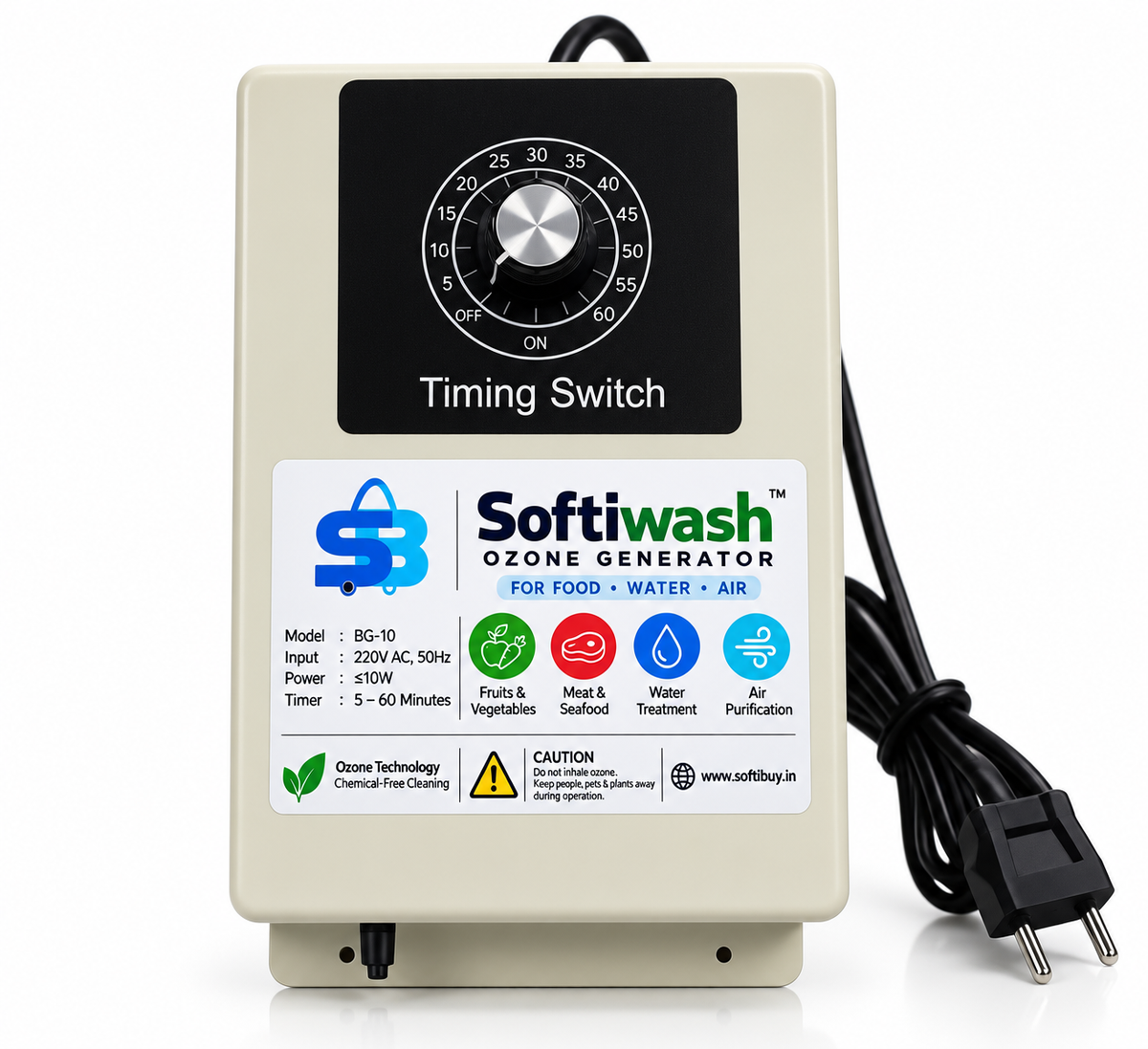 Softiwash BG-10 Ozone Generator with Adjustable Timer | 220V AC | 5–60 Minutes