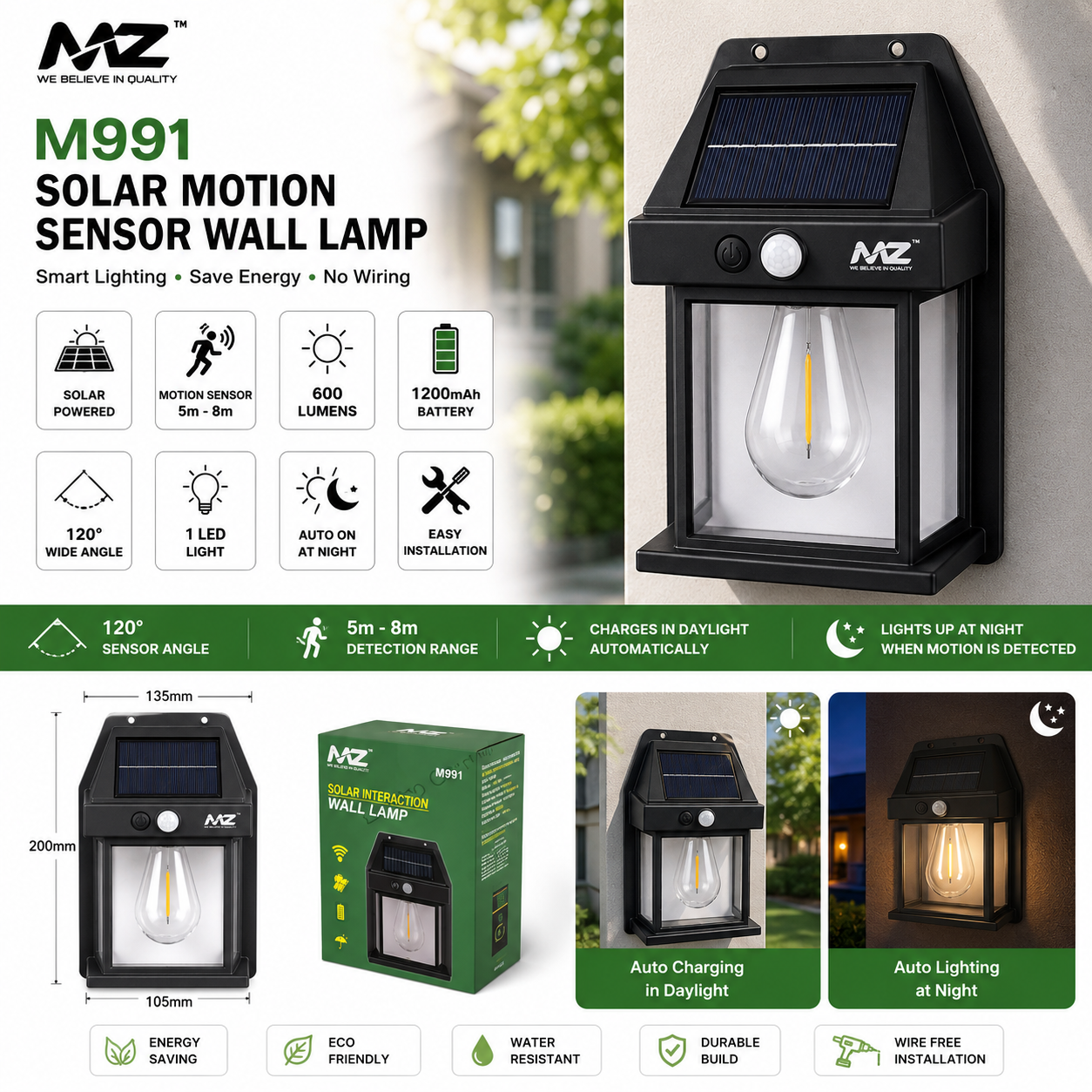 MZ Solar Motion Sensor Wall Lamp