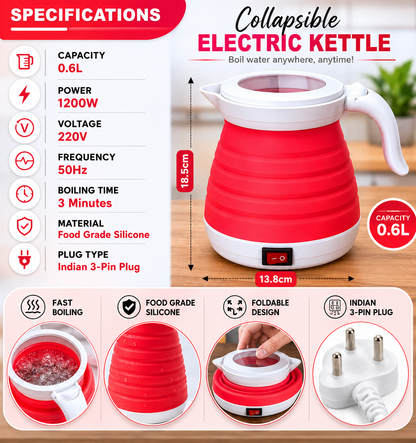 Portable Silicone Electric Kettle – 0.6L Travel Foldable Water Boiler
