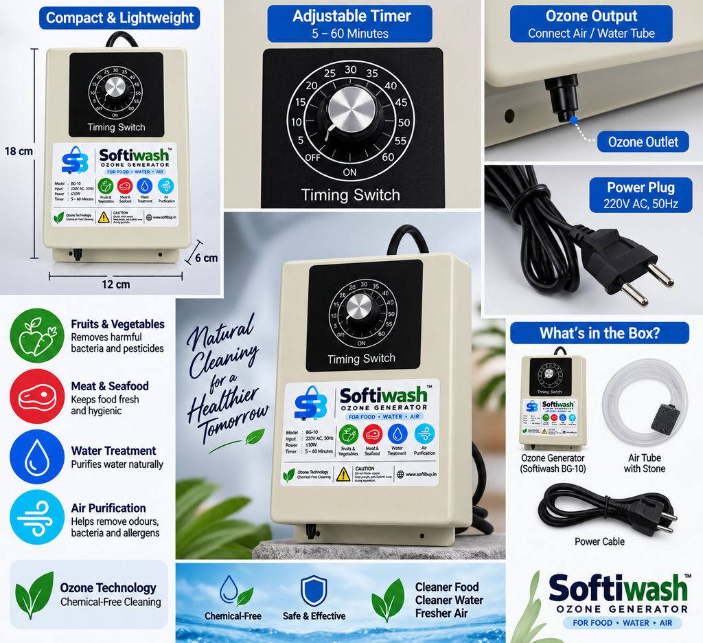 Softiwash BG-10 Ozone Generator with Adjustable Timer | 220V AC | 5–60 Minutes
