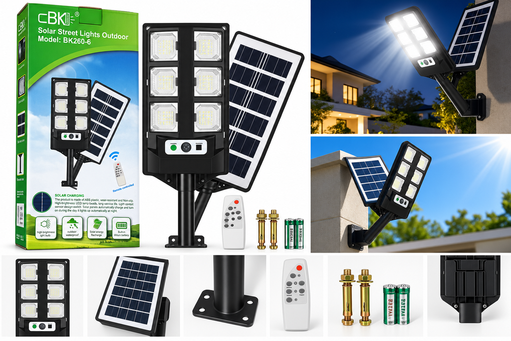 CBK BK260-6 Solar Street Light Outdoor | Remote Controlled Solar LED Street Lamp with Solar Panel & Built-in Battery