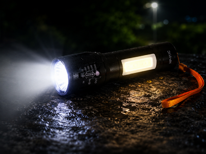 Rechargeable LED Flashlight – 50W High Power Torch with COB Side Light & USB-C Charging
