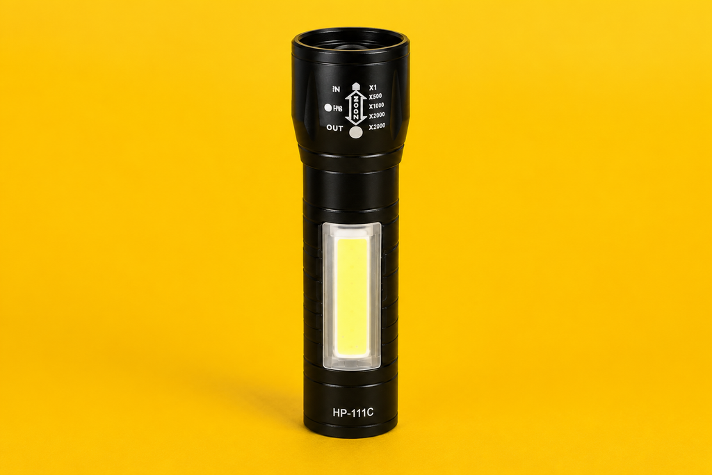 Rechargeable LED Flashlight – 50W High Power Torch with COB Side Light & USB-C Charging