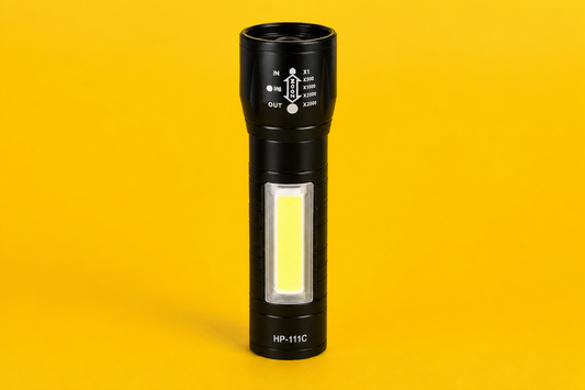 Rechargeable LED Flashlight – 50W High Power Torch with COB Side Light & USB-C Charging
