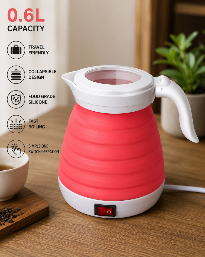 Portable Silicone Electric Kettle – 0.6L Travel Foldable Water Boiler