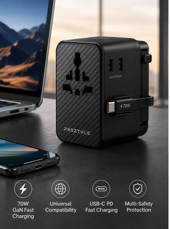 PROZTYLE 70W Universal Travel Adapter with USB-C Fast Charging