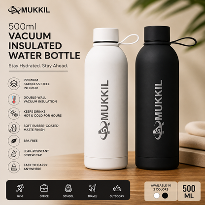 5MUKKIL 500ml Stainless Steel Vacuum Insulated Water Bottle
