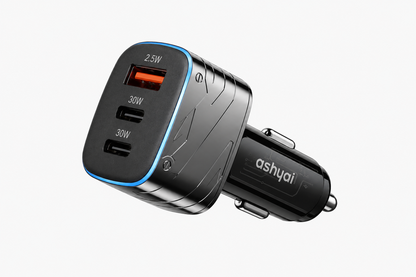 Ashyai 82.5W Dual PD Car Charger2× USB-C PD 30W + USB-A 22.5W Fast Charging Adapter