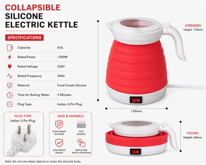 Portable Silicone Electric Kettle – 0.6L Travel Foldable Water Boiler