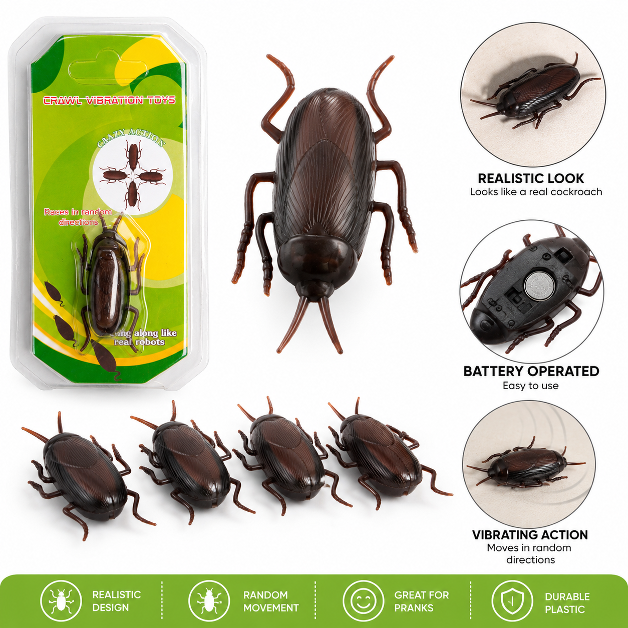 Electric Vibrating Cockroach Toy – Realistic Prank Insect