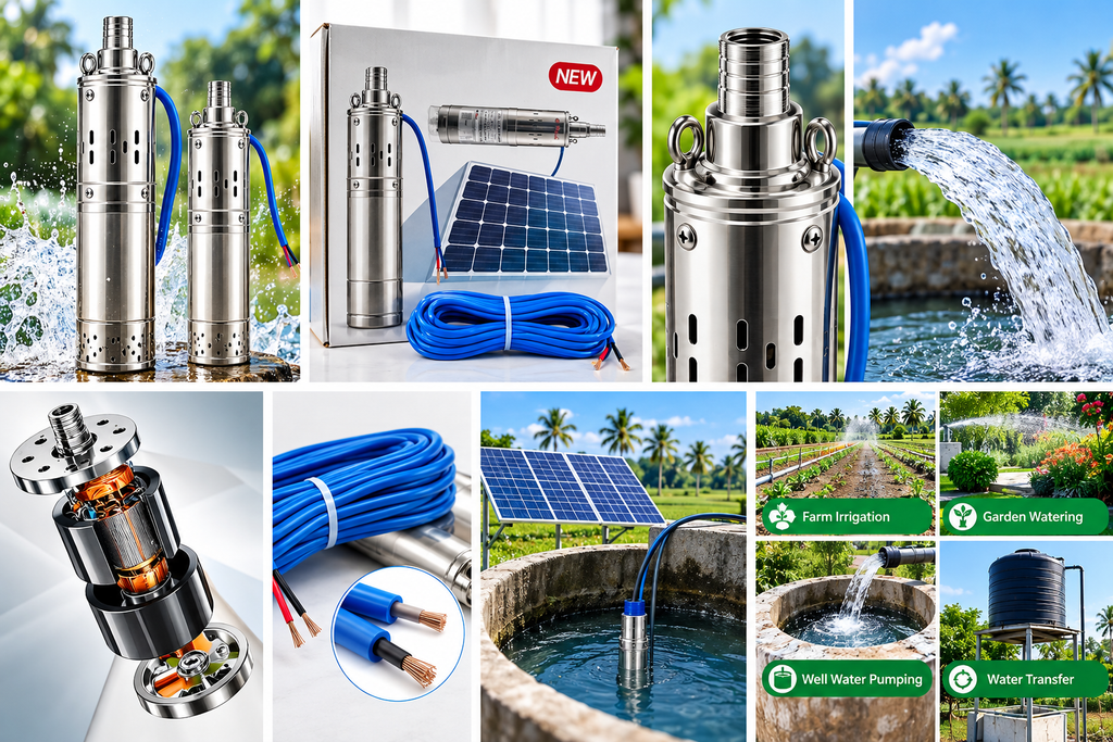 Solar DC water pump – stainless steel pump showcase and application scenes
