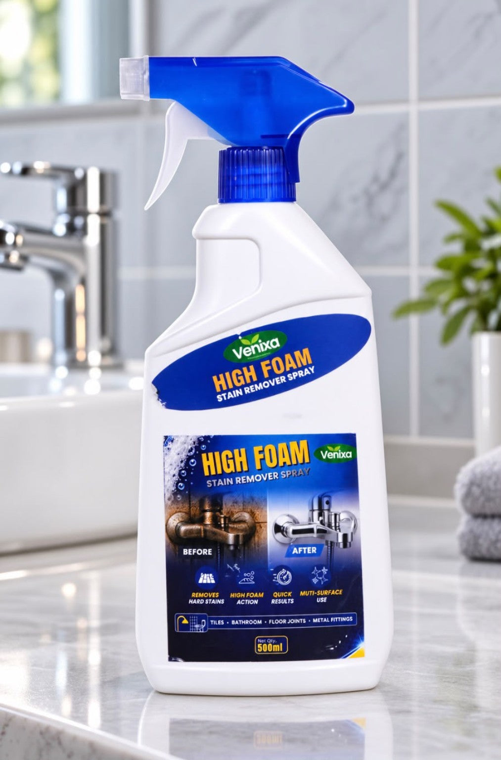 Venixa High Foam Stain Remover Spray in bathroom setting