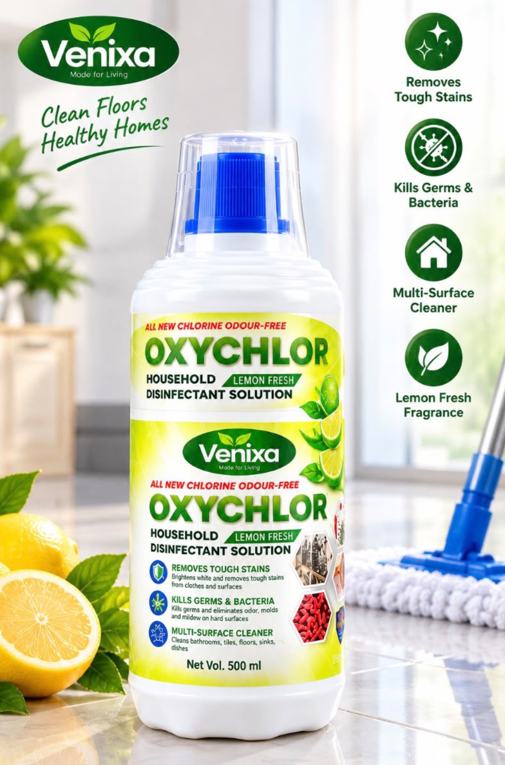Venixa OXYCHLOR Lemon Fresh Household Disinfectant Solution 500 ml lifestyle image