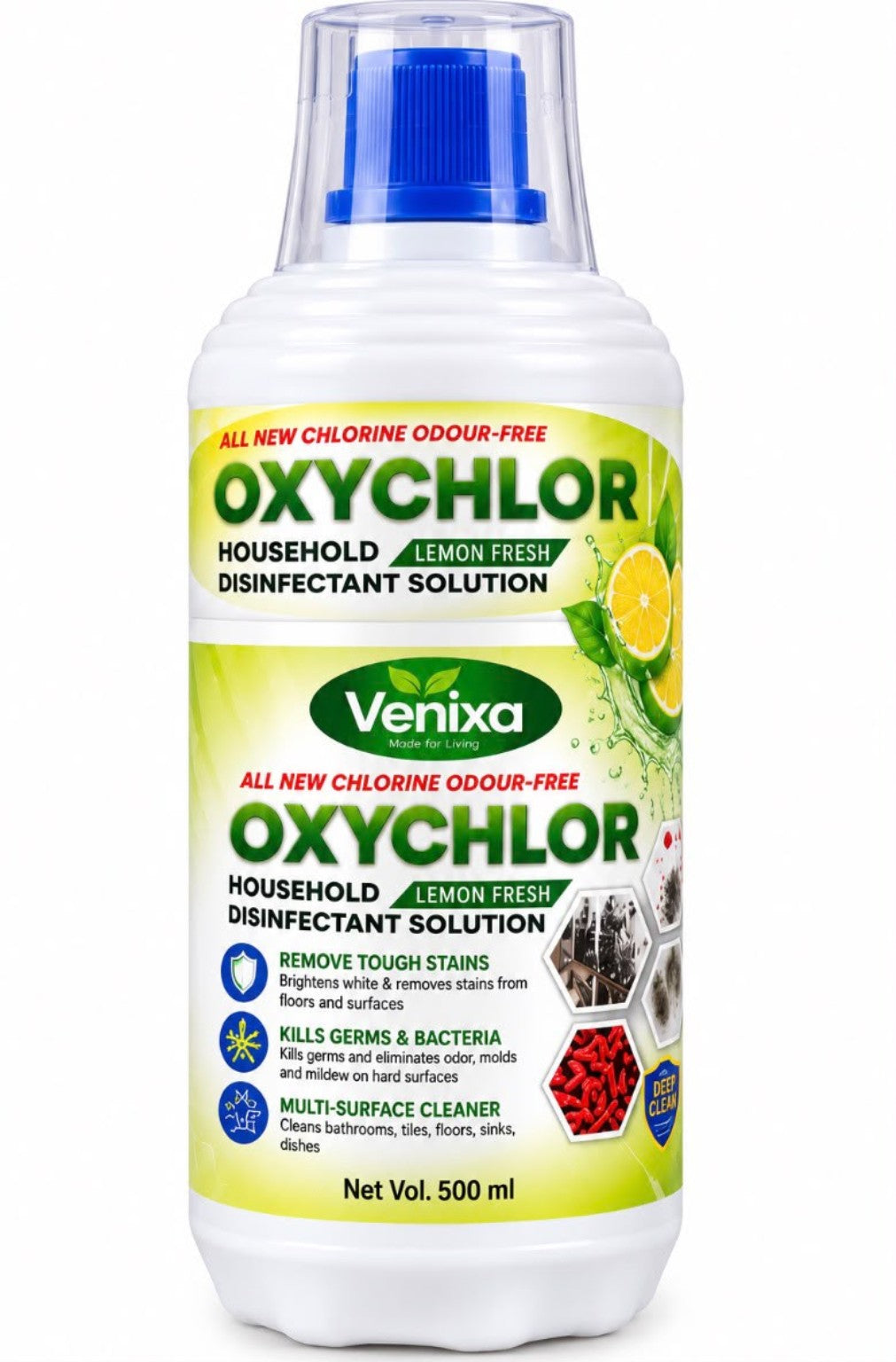 Venixa OXYCHLOR Lemon Fresh Household Disinfectant Solution 500 ml bottle