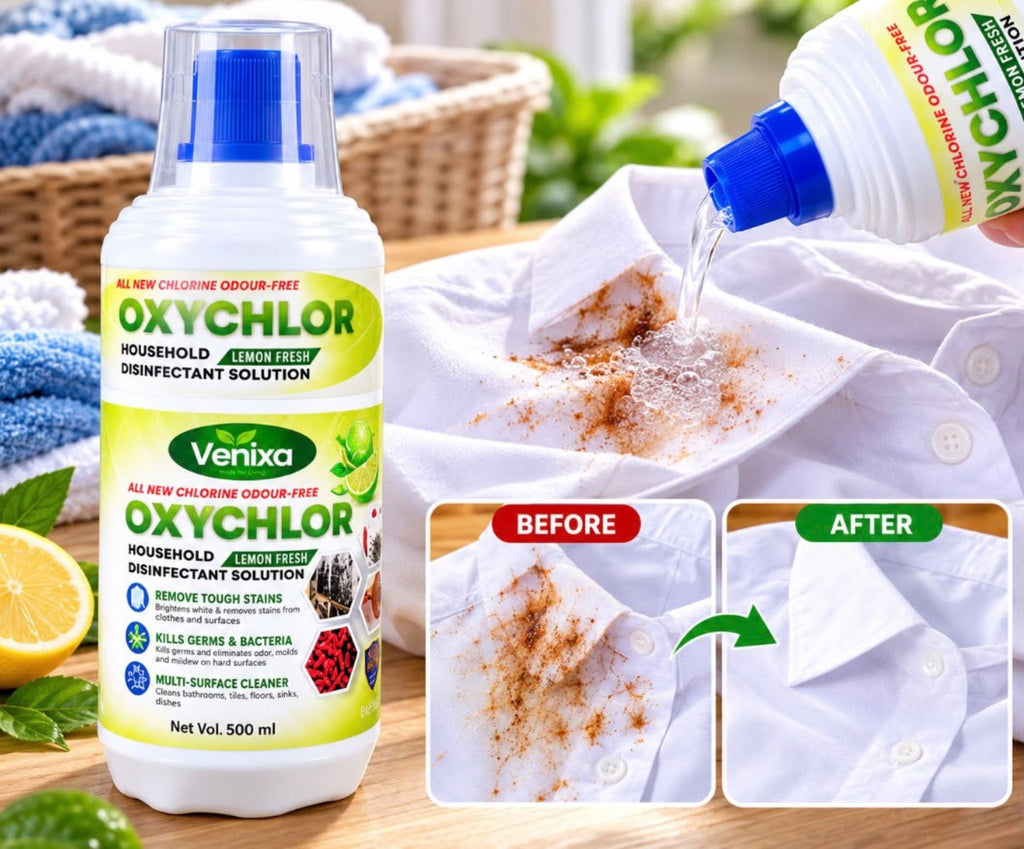 Venixa OXYCHLOR stain removal use demonstration