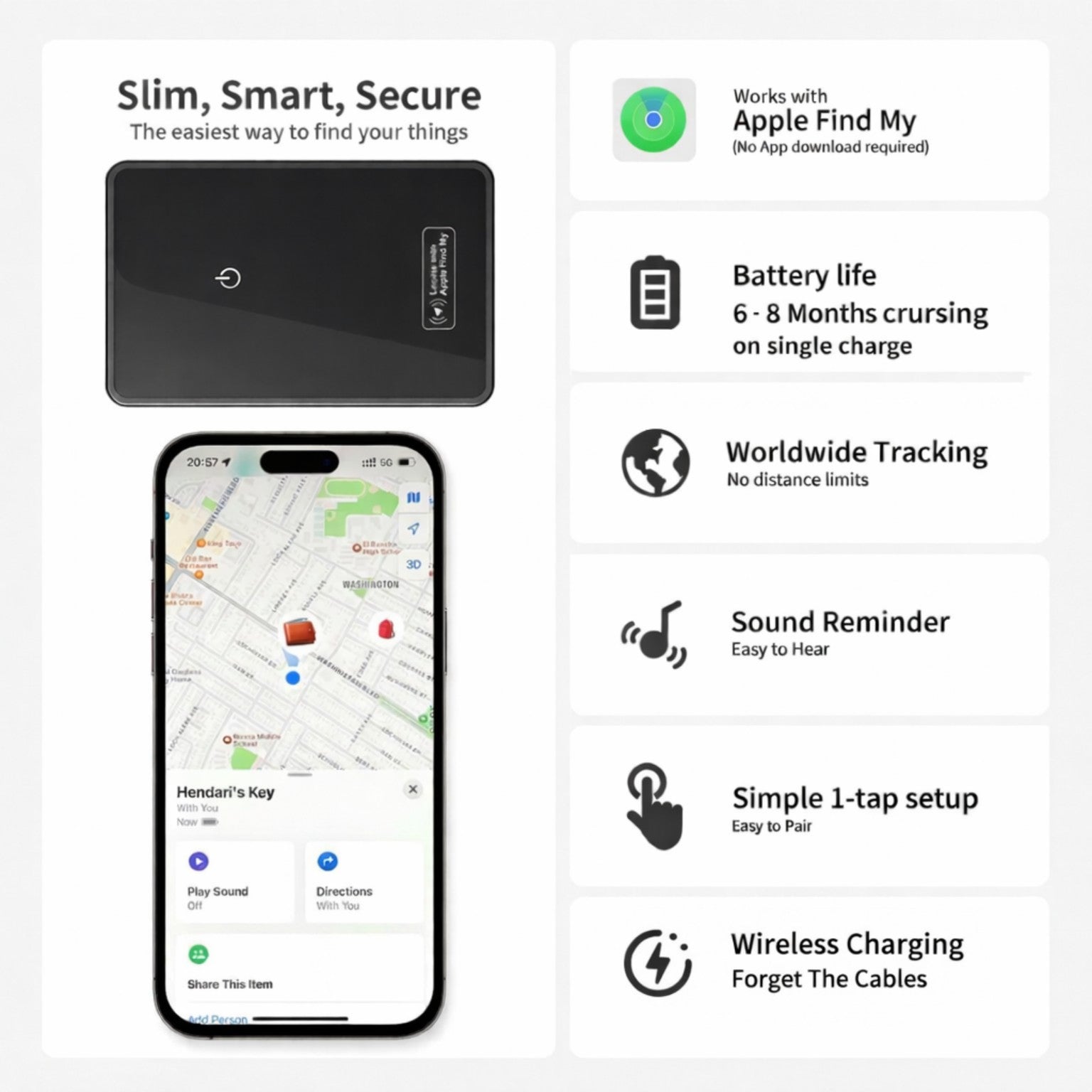 WaveKey smart tracking card features